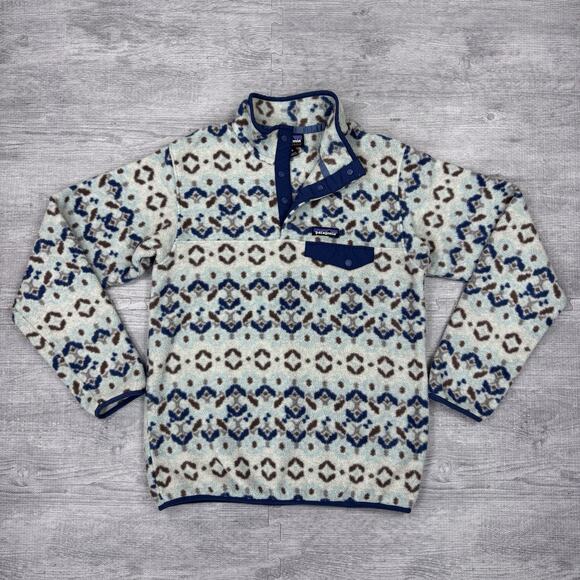 Patagonia Synchilla Snap-T Pullover Women’s Sz M Tundra Cluster Big Sky Blue EUC - Picture 1 of 12